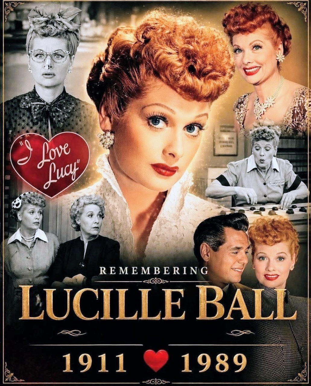 Tribute collage of Lucille Ball with multiple I Love Lucy scenes and the text 'Remembering Lucille Ball 1911–1989'