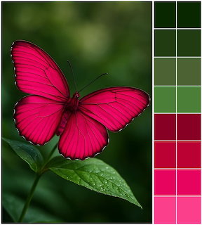 Bright pink butterfly perched on green leaf with blurred background