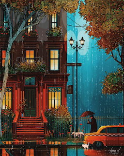 Rainy Autumn City Street