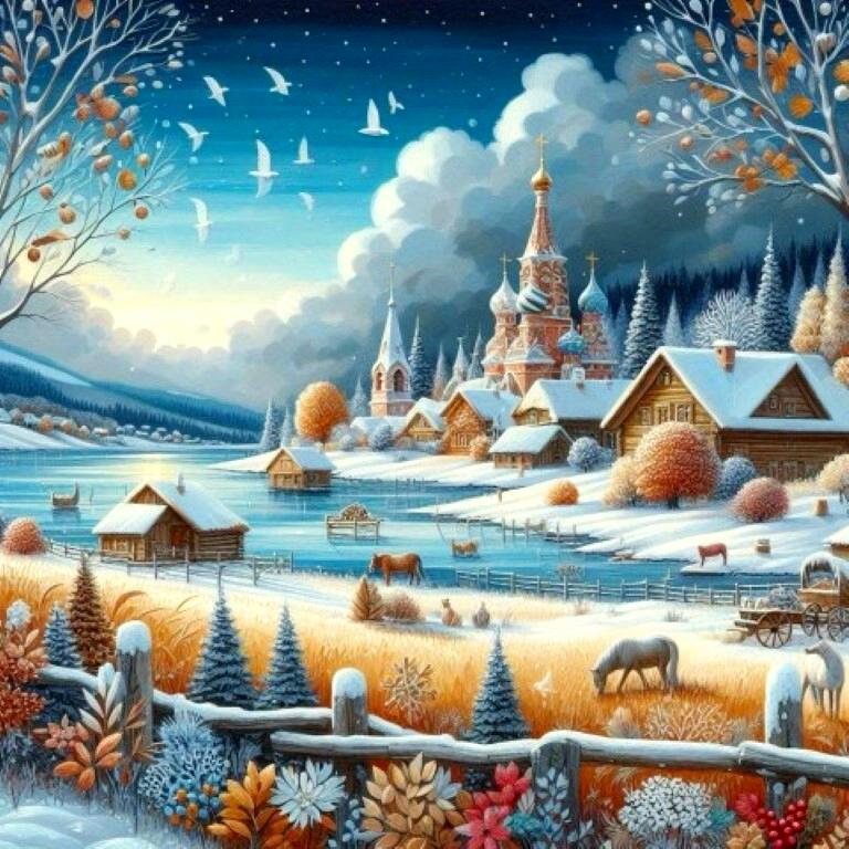 Winter Village Church Landscape
