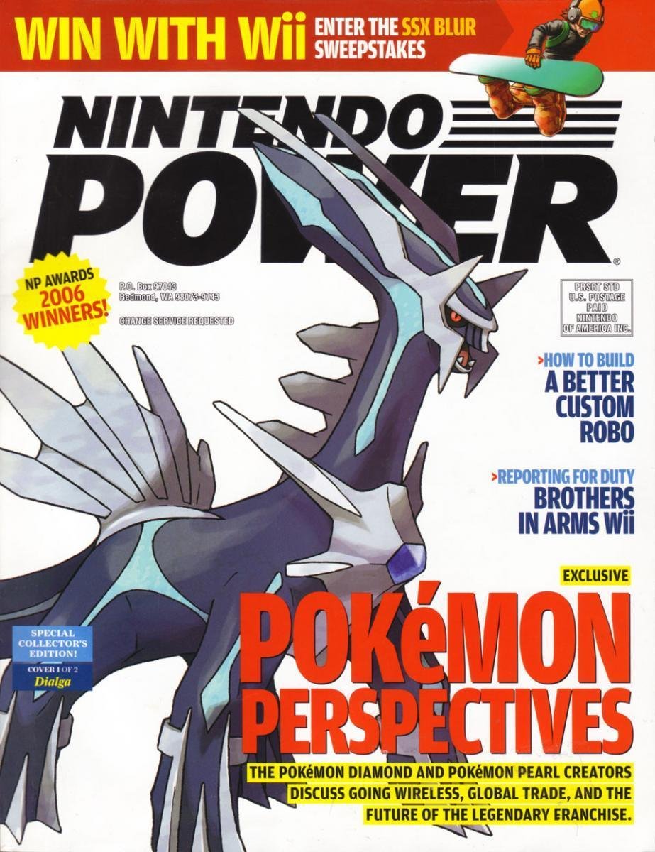 Nintendo Power issue 215 cover featuring Pokemon Diamond and Pearl with Dialga and Palkia
