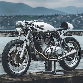 Vintage Norvin racing motorcycle on a dock by the water