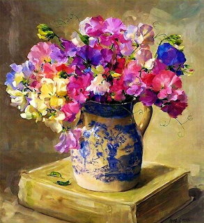Colorful Flowers in Blue Vase