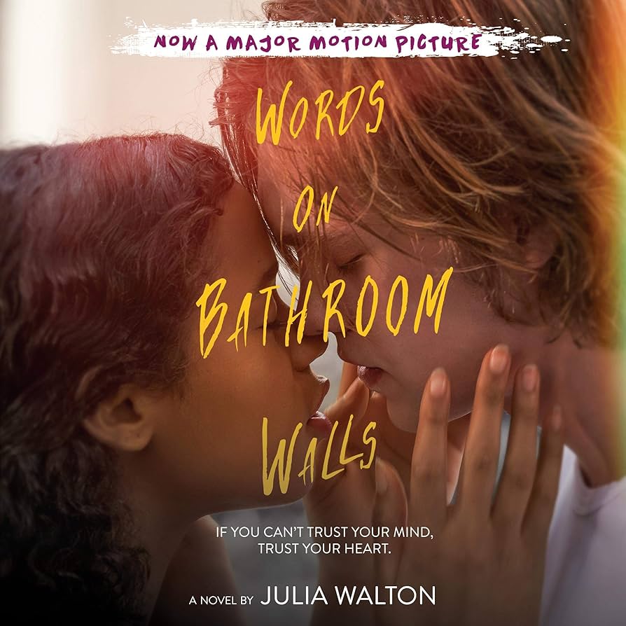 Movie poster for Words on Bathroom Walls featuring an intimate close-up of a young couple about to kiss