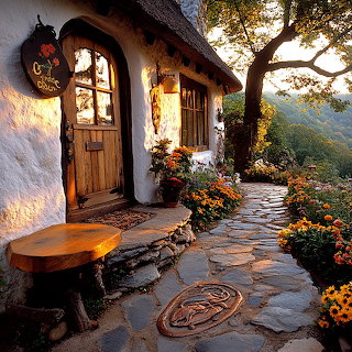 Stone Cottage at Sunset