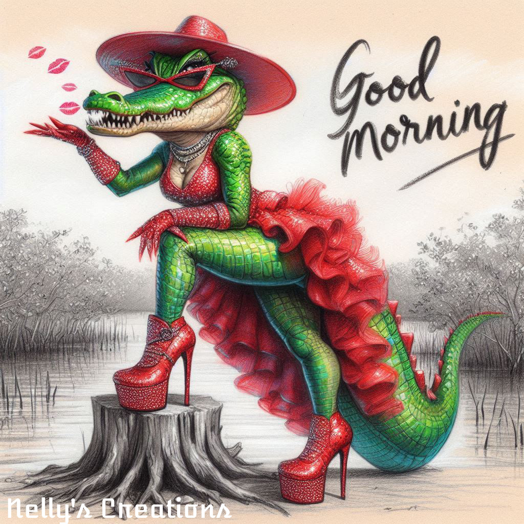 Glamorous Aligator in Red Dress