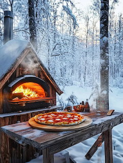 Pizza in Winter Forest