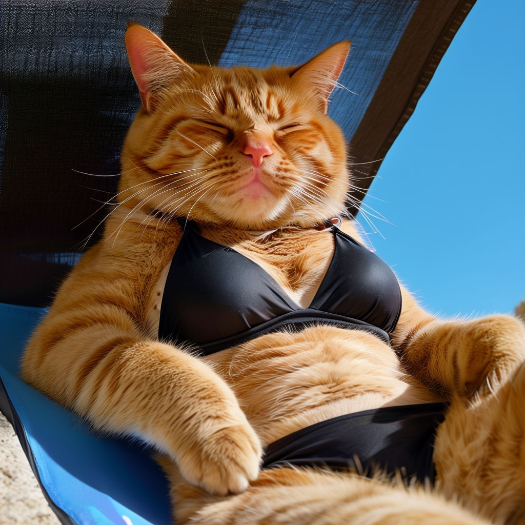 Cat Sunbathing on Lounger