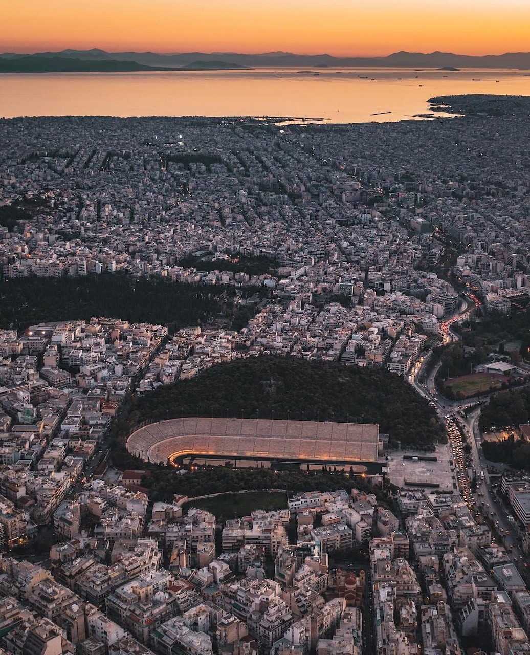 Panathenaic Stadium with white marble seating in Athens, Greece