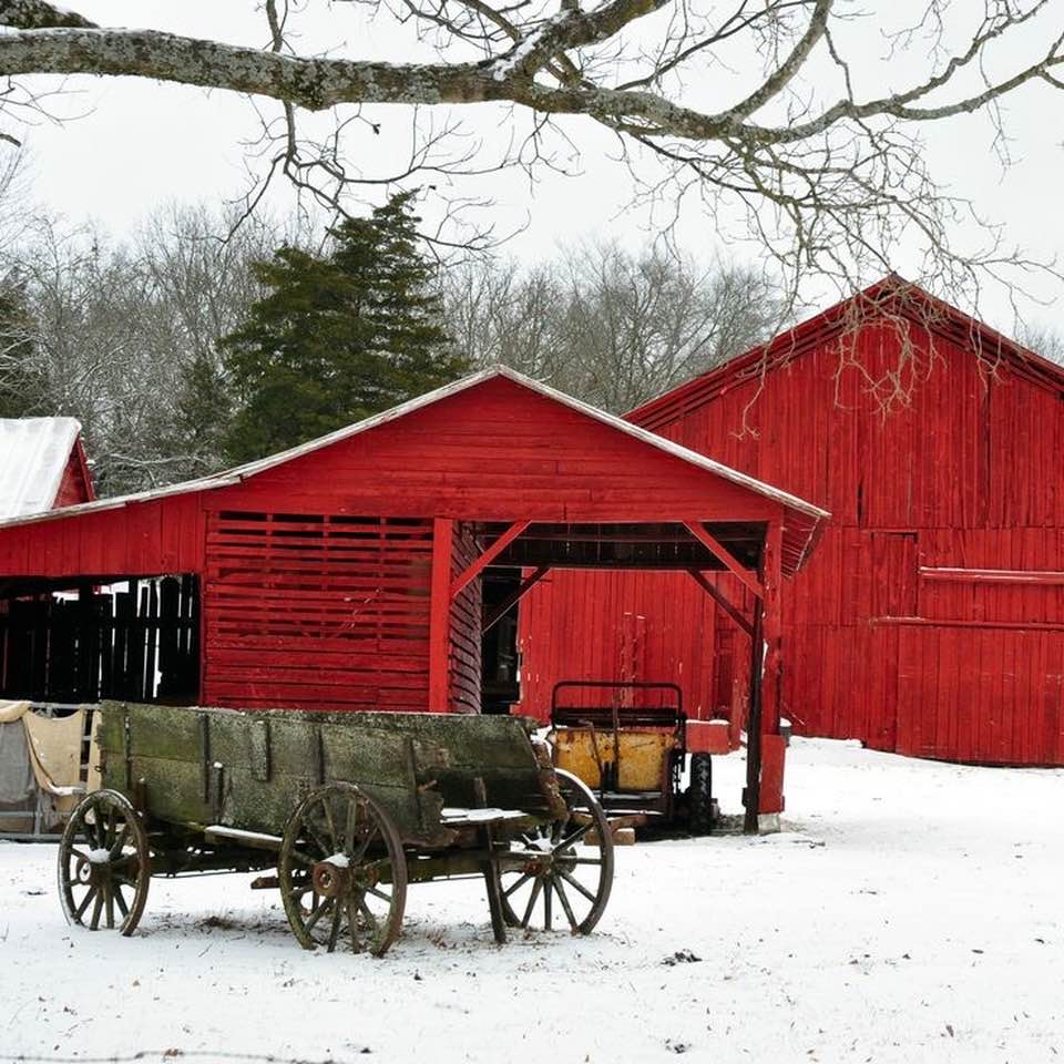 Red Barn and Wagon