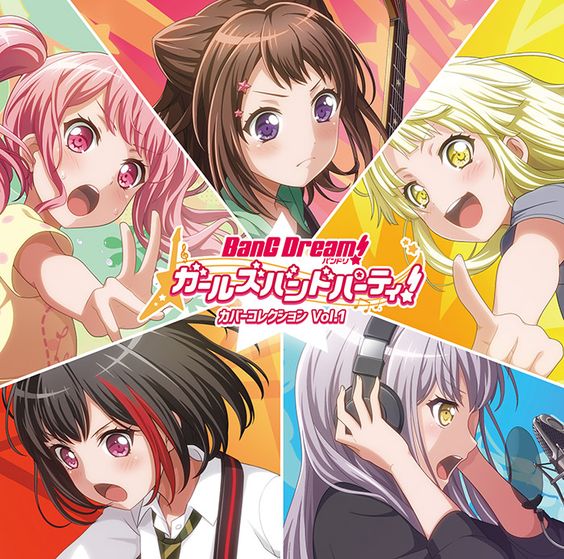 Colorful anime collage of five BanG Dream girls around the logo
