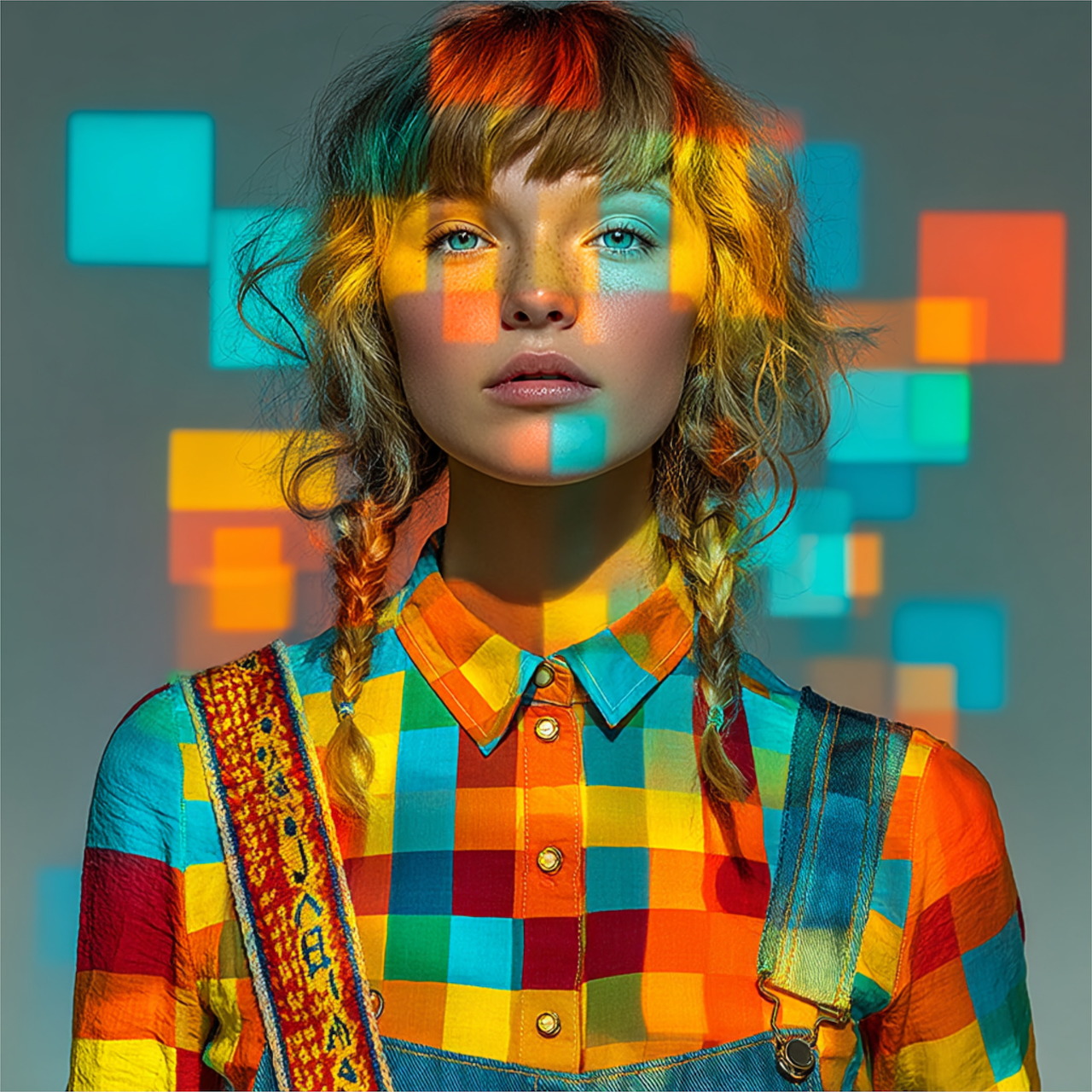 Colorful Portrait Girl Braids