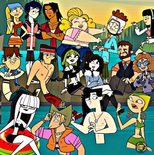 Large group of diverse cartoon characters standing together in animation style