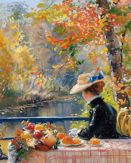 Autumn Lakeside Picnic Painting