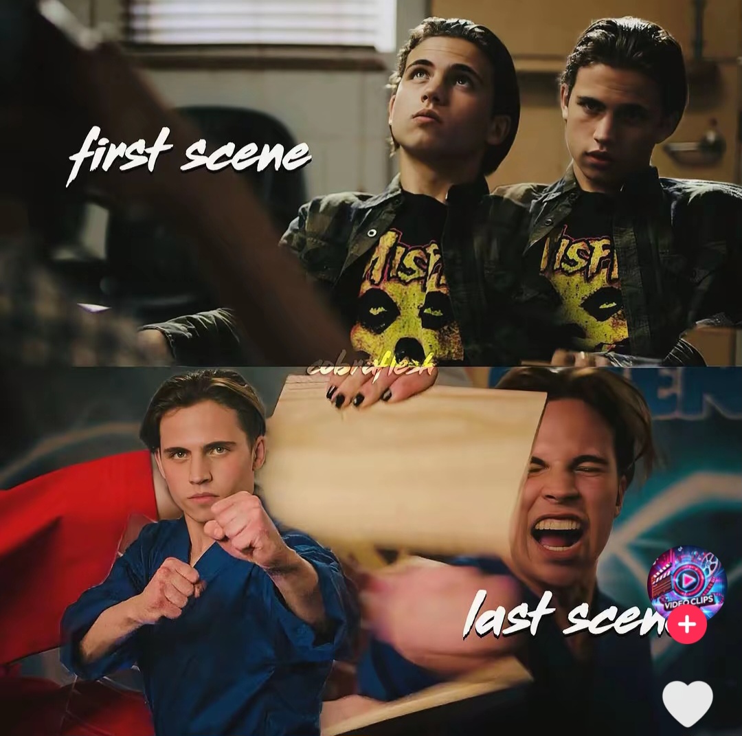 Collage of two scene stills featuring young actors, with first scene and last scene text overlays.