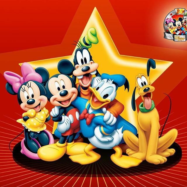 Mickey Mouse and Disney friends group portrait with yellow star
