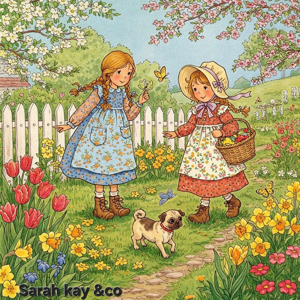 Girls in Flower Garden