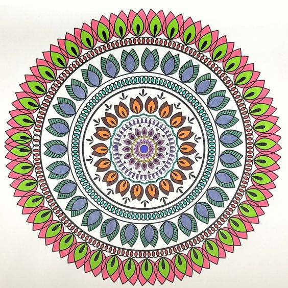 Detailed mandala with colorful petals arranged in concentric circles