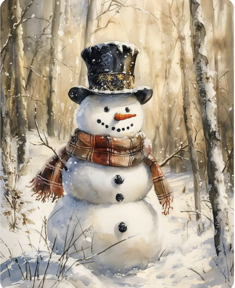 Snowman in Winter Forest