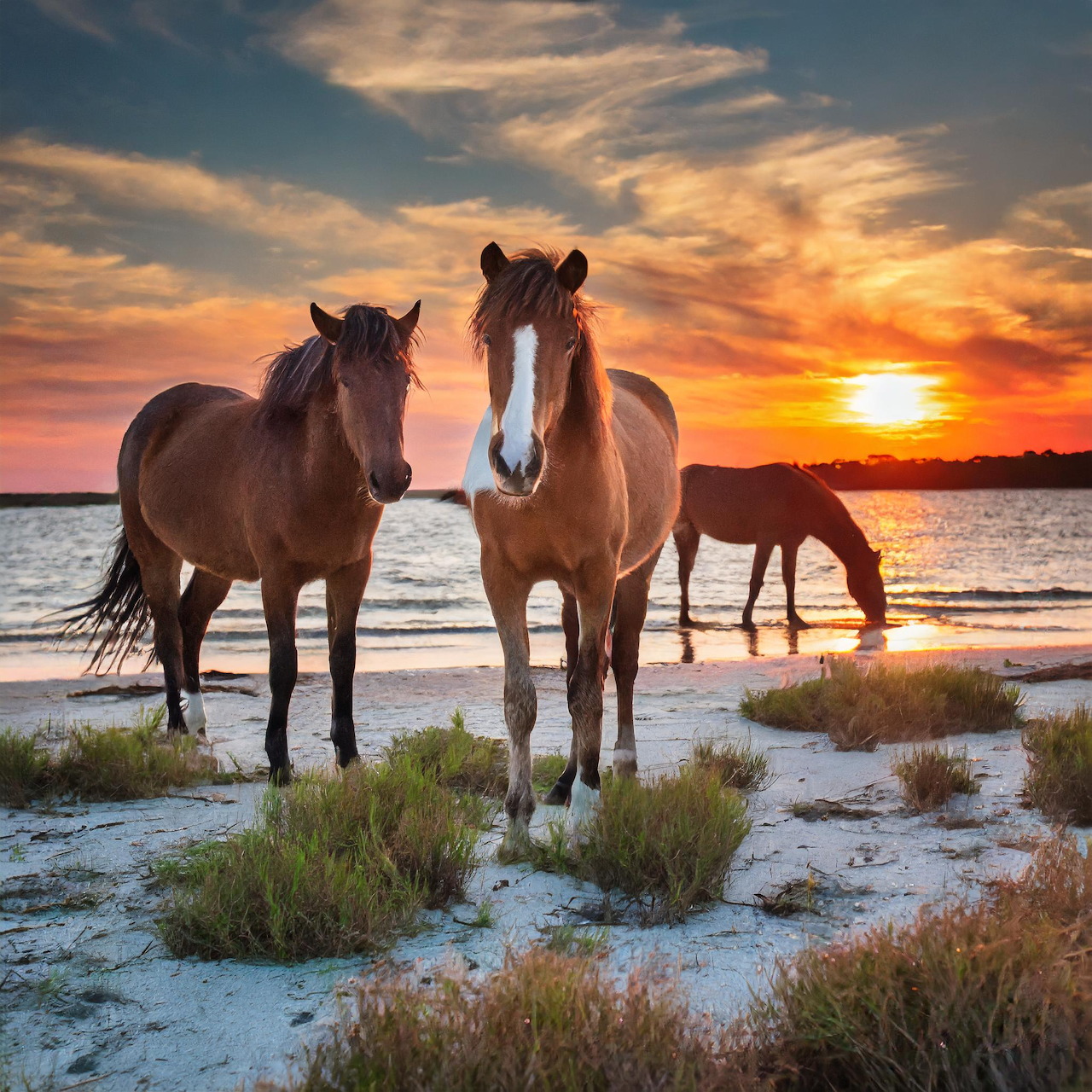 Wild Horses at Sunset Beach