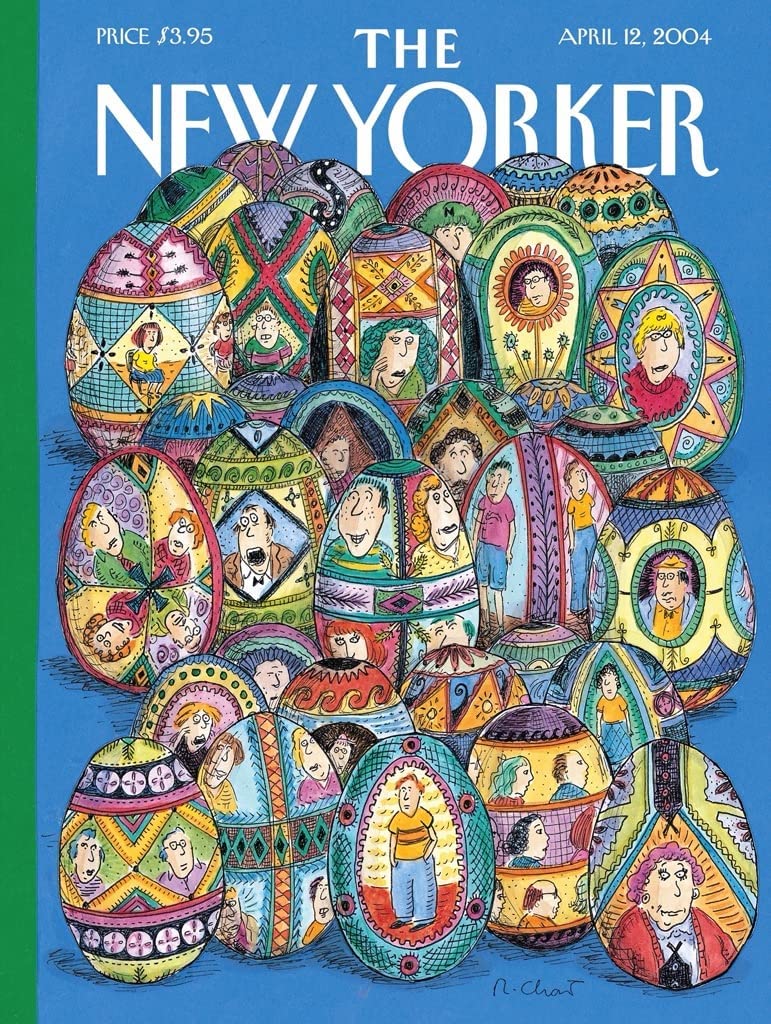 New Yorker magazine cover showing decorated Ukrainian Easter eggs with folk art figures and colorful patterns