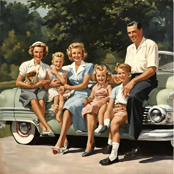Vintage Family Portrait Car