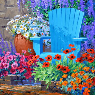 Blue Garden Chair Flowers