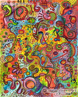 Colorful psychedelic abstract art with swirling patterns, paisleys, and organic shapes in vivid rainbow colors
