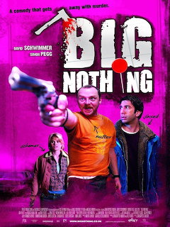 Big Nothing film poster showing three characters with a gun against vibrant pink background