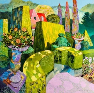 Whimsical Garden Cottage Painting