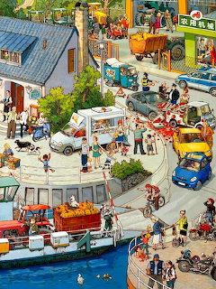 Busy Harbor Town Scene