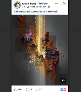 Abstract digital artwork with warm orange and gold pixelated shapes on a dark background