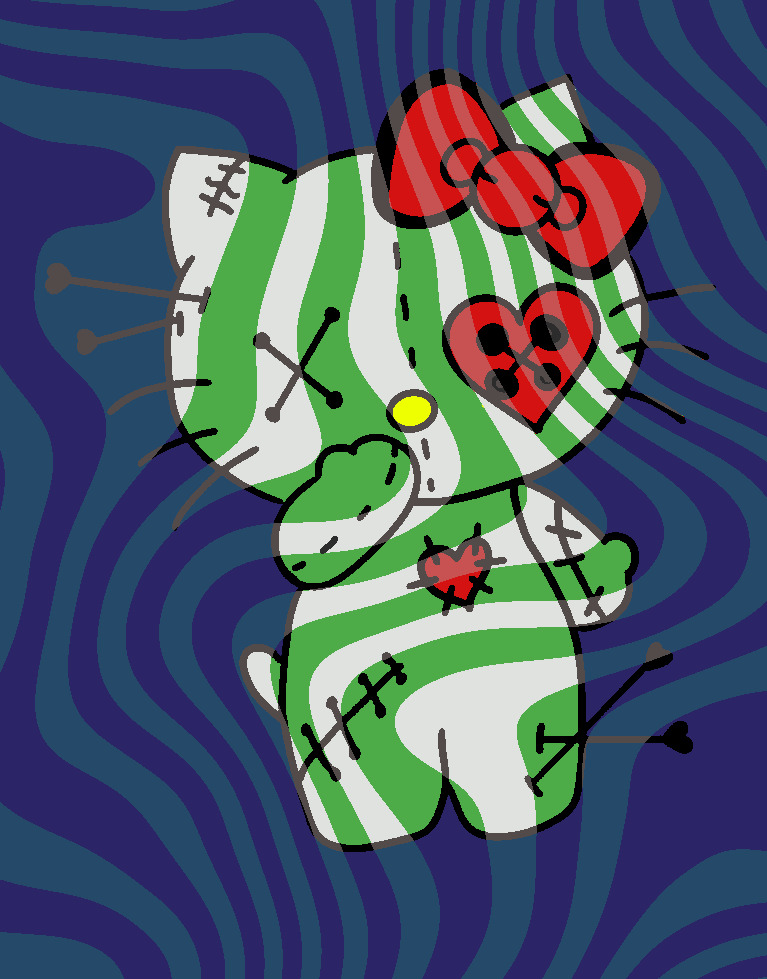 Zombie Hello Kitty character illustration with spooky details