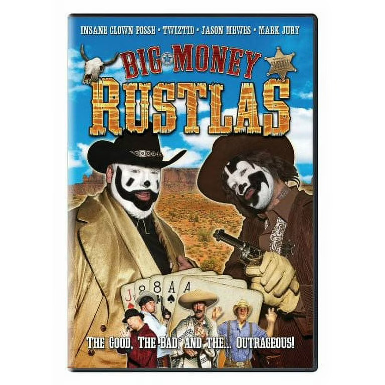 Big Money Rustlas movie poster with two cowboys holding cards in desert landscape