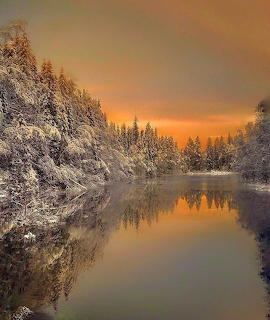 Winter Sunset River Reflection