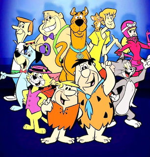 Classic cartoon characters including Fred Flintstone, Barney Rubble, Scooby-Doo, and Bugs Bunny