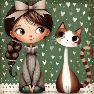 Girl with Cat Illustration