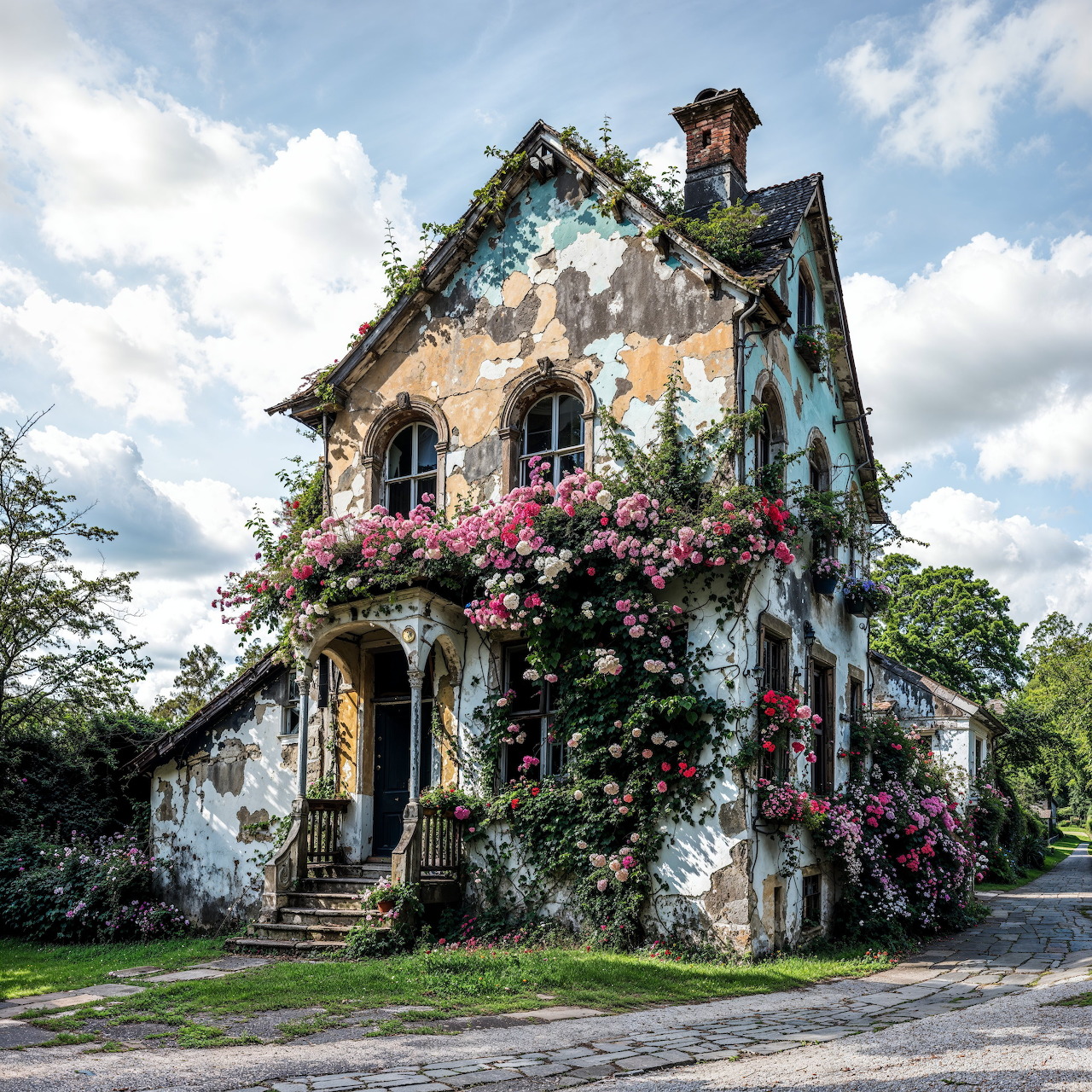 Overgrown House with Flowers