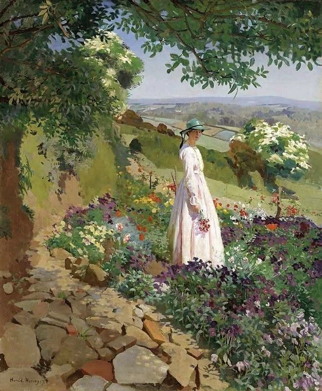Harold Harvey post-impressionist painting with figures in a natural setting