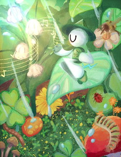 3D character Bambu in a green garden with geometric shapes and colorful plants