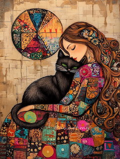 Woman Hugging Black Cat