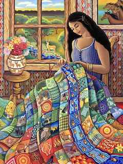 Woman Sewing Quilt
