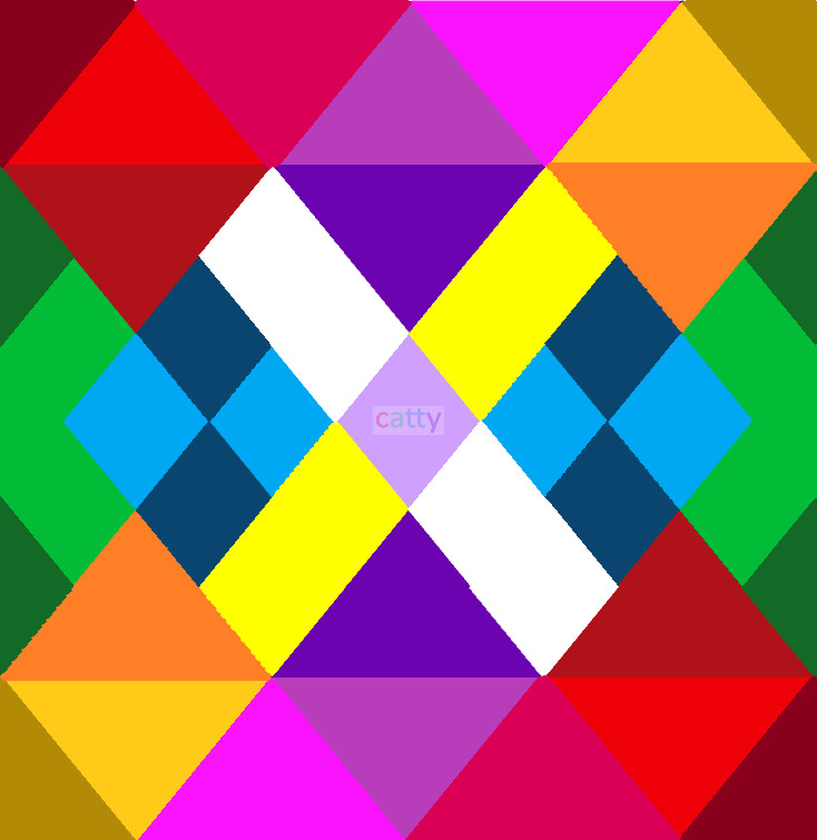 Colorful abstract geometric pattern with diamonds and triangles in bright primary and secondary colors