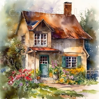 Country Cottage Watercolor