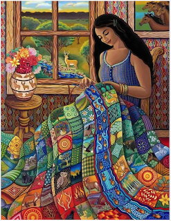 Woman Quilting by Window