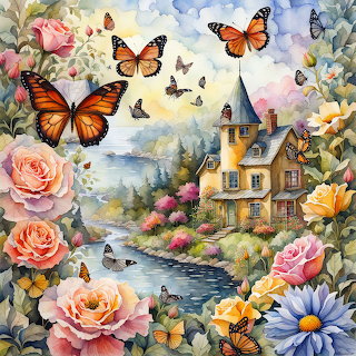 Cottage Garden with Butterflies