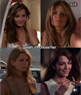 Four-panel collage of a young woman in different close-up scenes, smiling and serious.