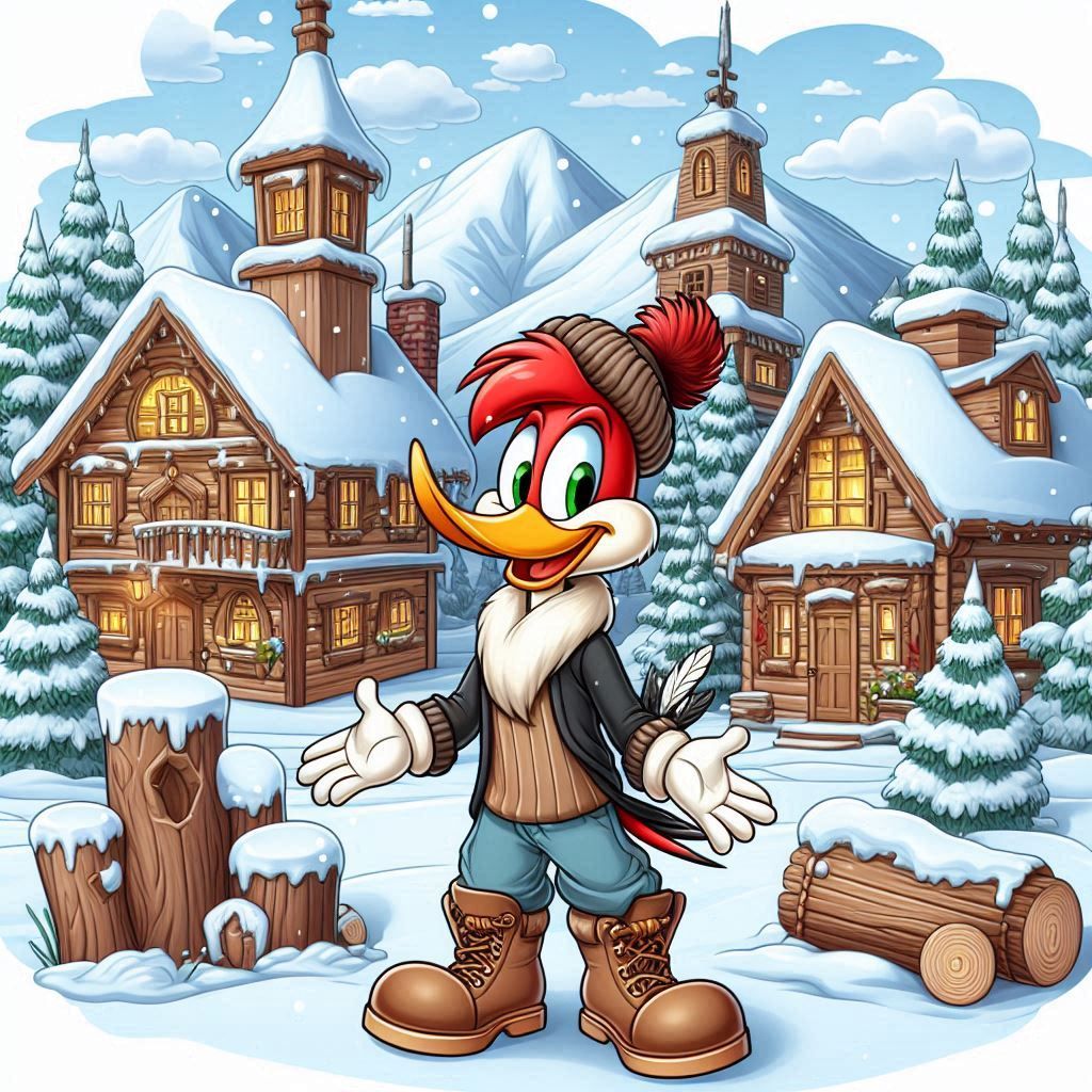 Woody Woodpecker Winter Scene