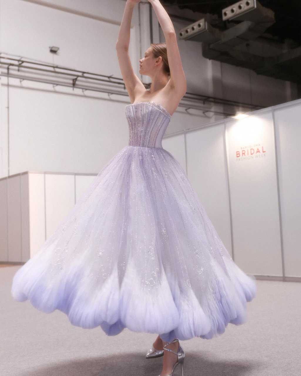 Woman in Lavender Tulle Gown