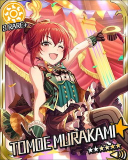 Anime card art of red-haired girl Tomoe Murakami in a colorful carnival outfit